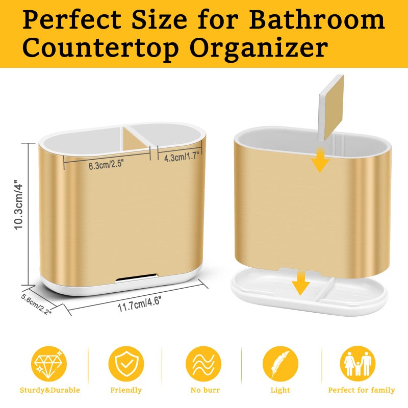 Chintu Toothbrush and Toothpaste Holder with Divider for Bathroom Countertop Organizer  Detachable for Easy Clean Kids Electric Toothbrush Holders Storage Caddy for Family (Gold) - Image 4